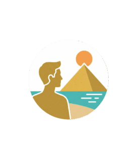 male traveler avatar icon looking at Pyramids, used for customer review.