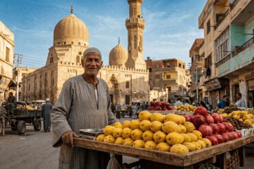 Fruit vendor in El Dahar square, Hurghada's historic Old Town, showcasing local life and markets