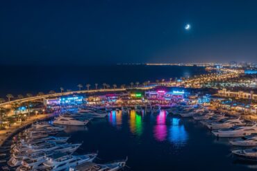Vibrant nightlife at Hurghada Marina bars and clubs.