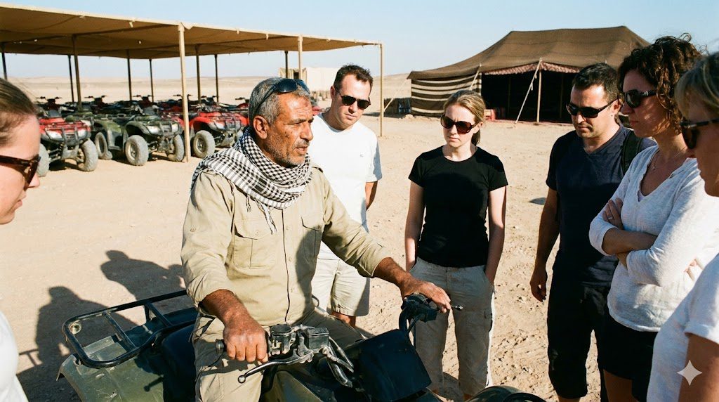 Professional safety briefing at safari base