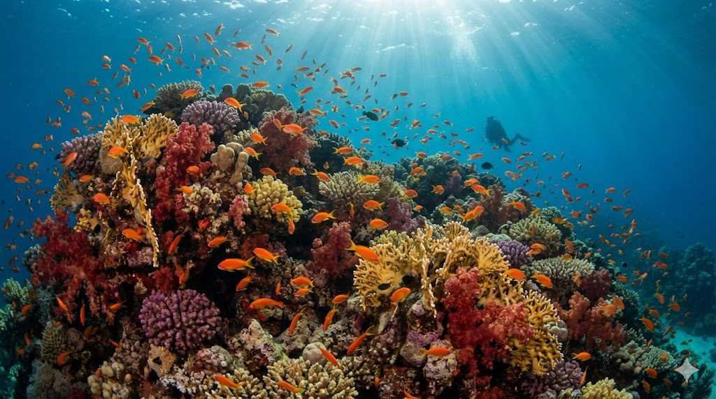 Vibrant underwater coral garden in Hurghada