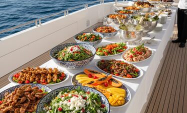 Fresh buffet lunch on a diving trip