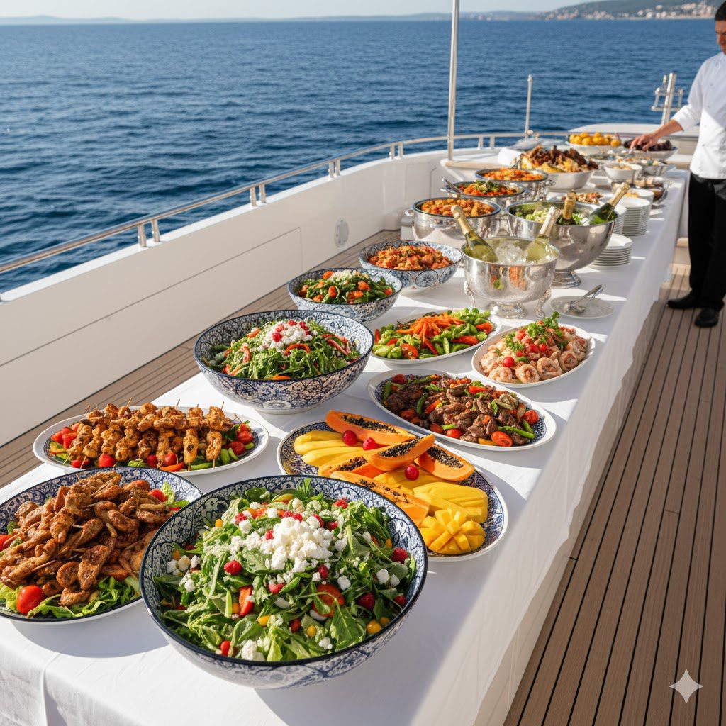 Fresh buffet lunch on a diving trip