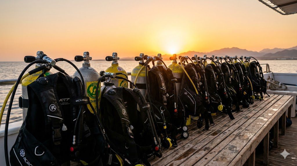 Professional scuba gear on a boat